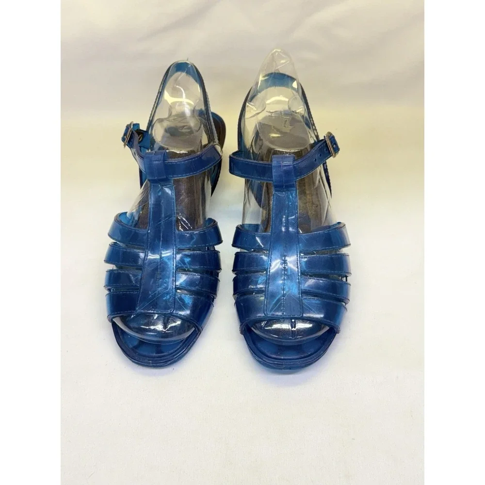 VTG Women's Translucent Blue Jelly Sandals Woven Fisherman Silhouette Sz 8